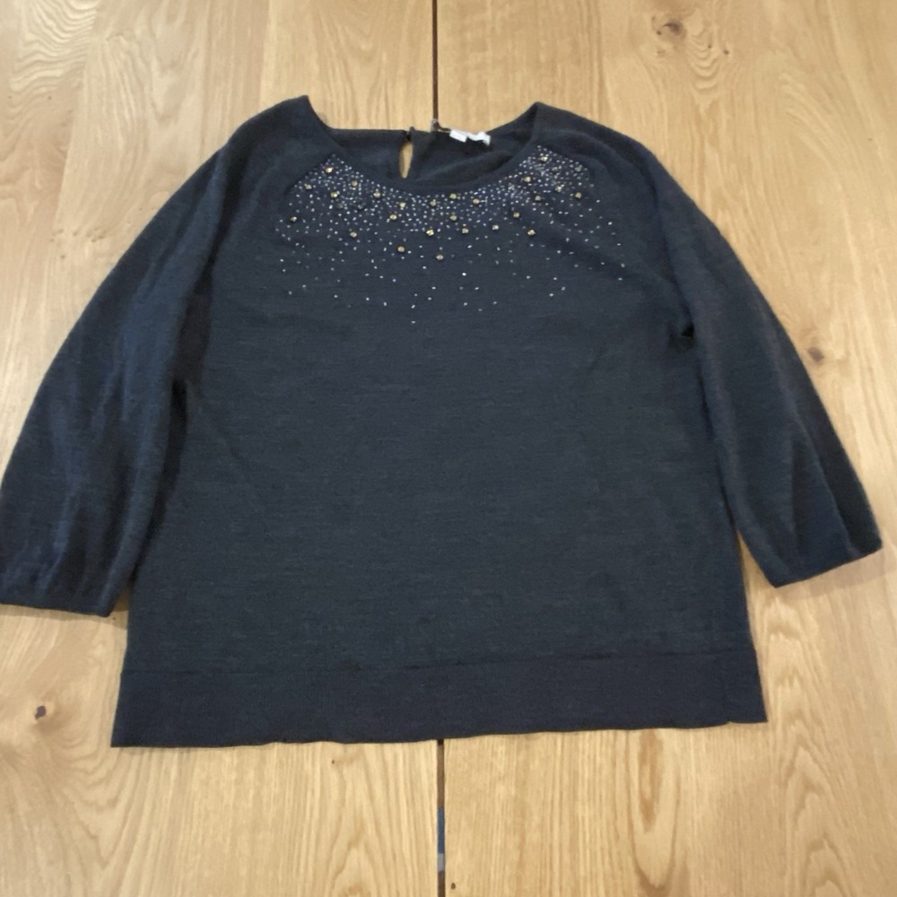 Ann Taylor loft  Embellished Sparkles‎ Sweater Women's Large Gray 3/4 Sleeve